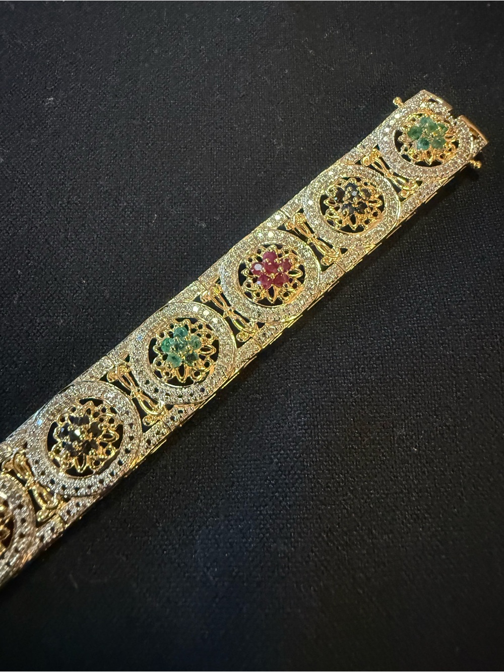 3.06ctw multi-gemstone and Diamond bracelet - 18k gold over sterling silver